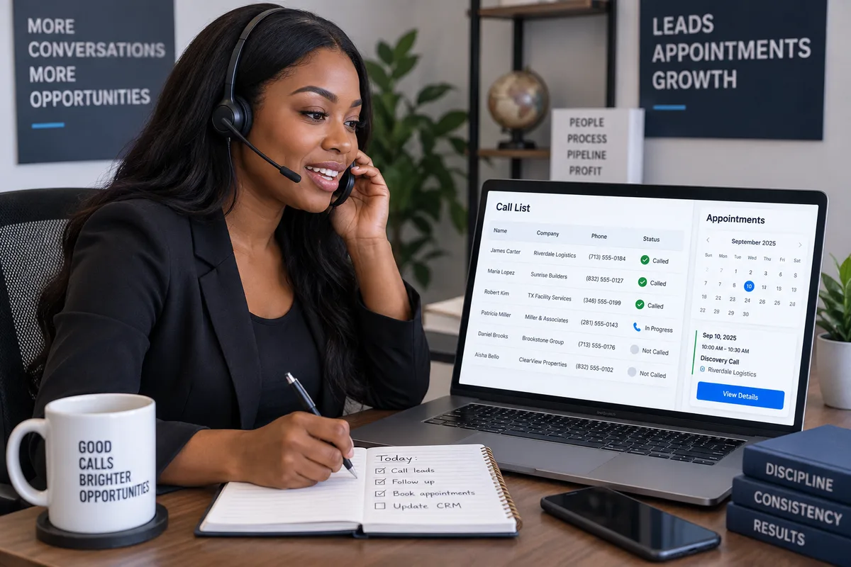 Illustration of a young West African adult practising a headset conversation at a laptop