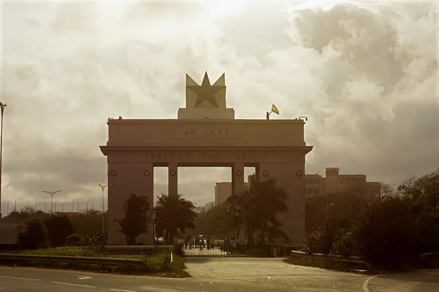 Independence Arch in Accra at sunset