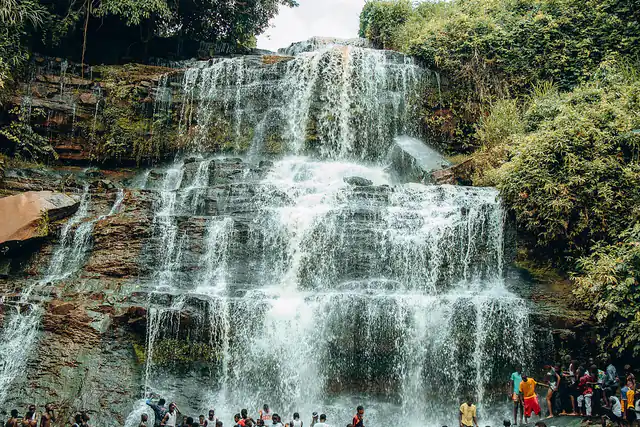 Water falling over rocks at Kintampo Waterfalls
