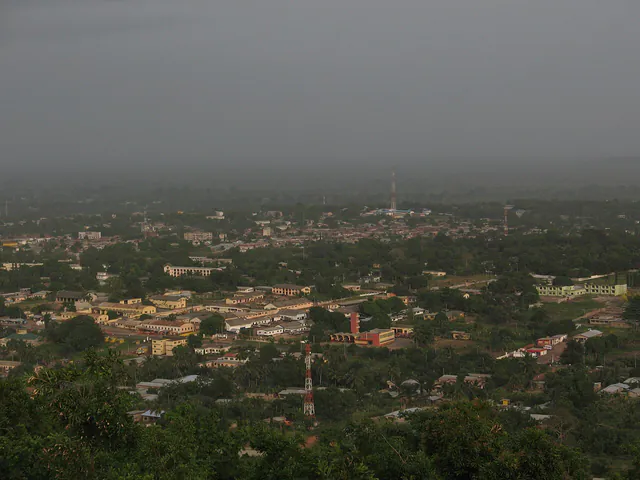 View of Ho town in the Volta Region from the hills to the north